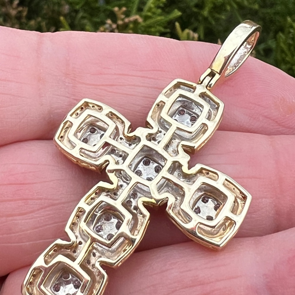 LARGE 10K YELLOW GOLD STATEMENT DIAMOND CROSS PENDANT ONE OF A KIND CUSTOM MADE - Picture 13 of 16